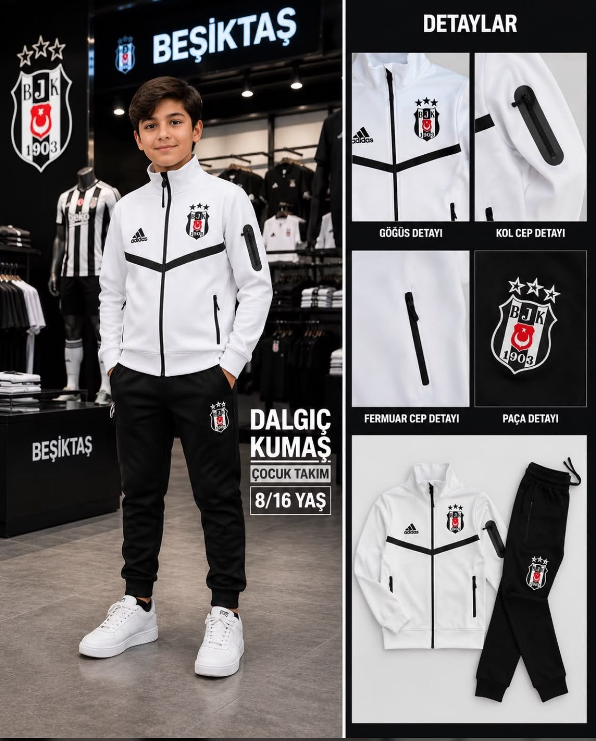 Beşiktaş Beyaz Çocuk Eşofman Takımı